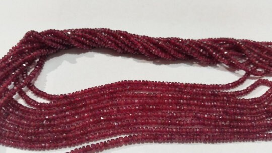 Ruby Glass Filling faceted Beads 3mm length in 16 Inch, precious stone beads