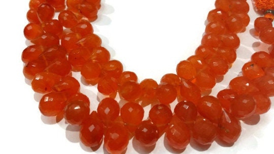 Carnelian faceted Drop 9x13MM briolette , length in 8 Inch Carnelian Faceted Shape, Briolette , orange agate