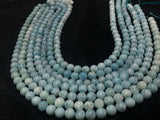 8MM Larimar Smooth Round Shape, Natural Larimar ,Top Quality Length 40 cm - Larimar Beads