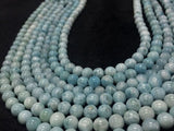 8MM Larimar Smooth Round Shape, Natural Larimar ,Top Quality Length 40 cm - Larimar Beads