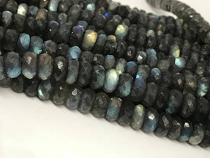 9MM Labradorite faceted Roundel , natural labradorite with Blue Fire , length is 10" Top Quality