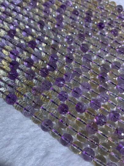 Ametrine Round Faceted 7mm size , 40 cm Strand- AAAA Quality Beads- 100% Natural Beads- Origin Bolivia (South America) - Ametrine Wholesale