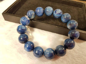 Big Kyanite Round Beaded 14MM Bracelet . AAA Quality Kyanite bracelet in 7.5 Inch stretch Bracelet