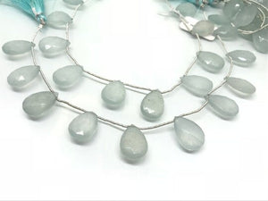 12X18 MM Aqua Jade faceted Pear Briolette 8" Strand, Top Quality pear shape.Gemstone Briolettes