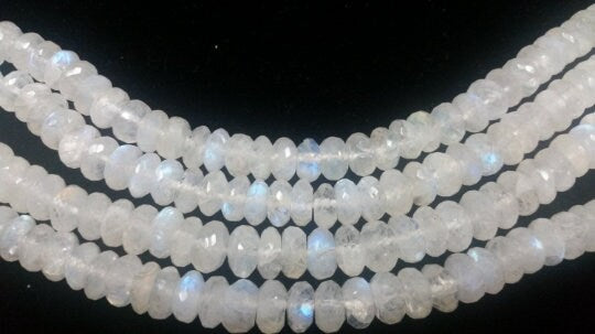 7.5 mm RAINBOW MOONSTONE Faceted Roundel Shape, AAA Quality , Blue Fire Moonstone , Length 10