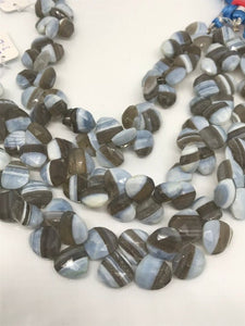 14MM Blue Opal with Grey Matrix Faceted Briolettes- heart shape, Opal Briolettes ,natural blue opal beads.