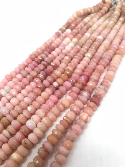 8mm Peruvian Pink Opal faceted Roundel, Top quality beads , Length 10 Inch , Pink Opal , shaded pink Opal