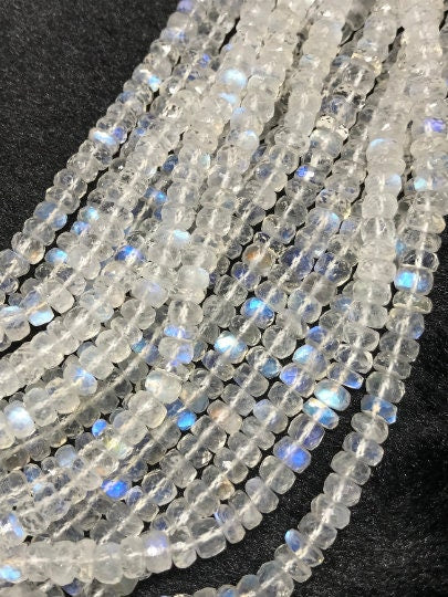 5MM RAINBOW Moonstone Faceted Roundel shape, Length 15'' Top Quality faceted Beads. Blue Rainbow Moonstone