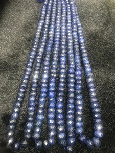 Blue Sapphire faceted Roundel 6-9MM . Blue Corundum faceted beads. gemstone beads. length 15" Dyed Blue sapphire