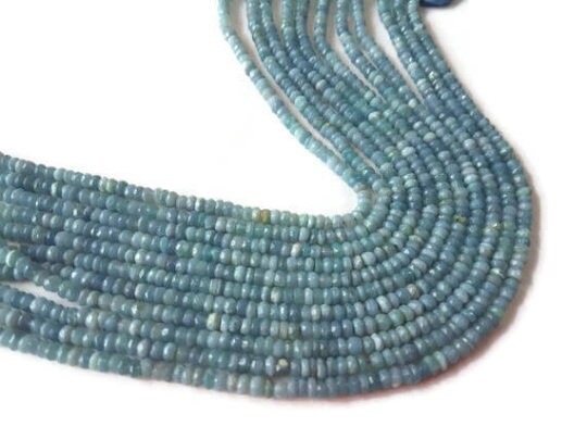 2 Strands Pack Blue Opal Faceted Rondelles 4-4.5 mm size, Super Quality , Natural Blue Opal beads