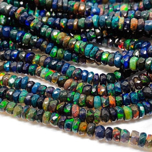 Ethiopian Opal 4MM Faceted Roundel , Length 16 Inch -Black Ethiopian Opal Faceted Rondelles- AAA Quality Beads