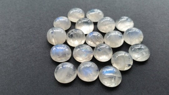 10MM Moonstone Cabs, Blue Moonstone , Rainbow Moonstone top Quality Pack of 6Pc. blue fire moonstone, origin India