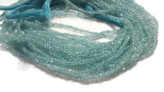 Pack of 5 Strand Aquamarine faceted Rondelles AAA grade, size 3-3.5mm, Length 14