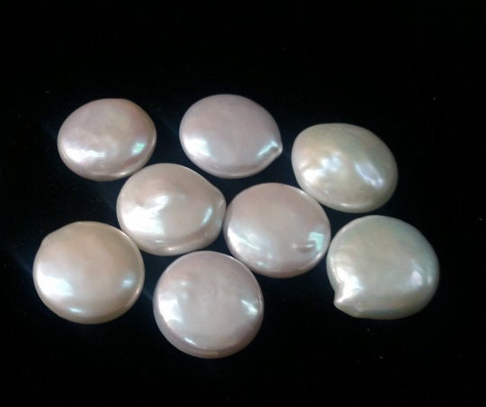 14MM Freshwater Pearl Coin Shape, Loose Coins pack of 5 Pc. Natural freshwater pearl Grade AAA