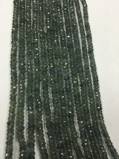 Green Sapphire Faceted Roundel size 2-3MM , Top Quality , 16 Inch Strand , Natural green sapphire gemstone . precious stone beads