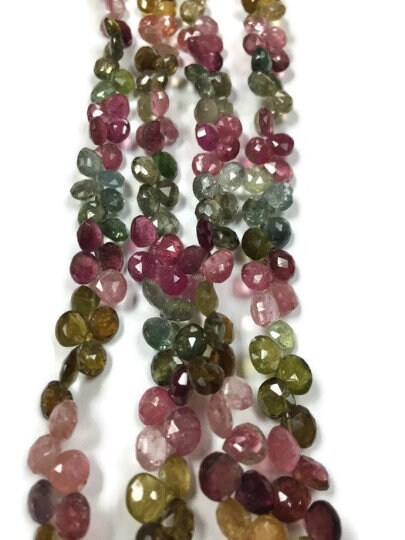 Multi tourmaline Faceted Heart Briolettes, Super Fine Quality, 9 Inch Strand, Tourmaline Briolettes 5x5mm