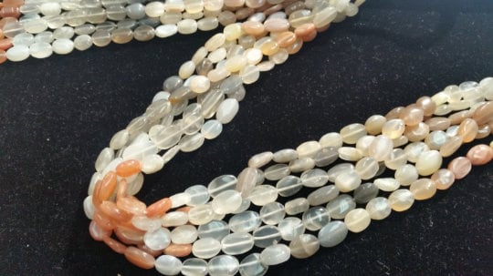 2 Strand Pack , Multy Moonstone Smooth fancy shape beads. Mix color moonstone oval shape, peach+ white+ Grey Moonstone