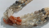 2 Strand Pack , Multy Moonstone Smooth fancy shape beads. Mix color moonstone oval shape, peach+ white+ Grey Moonstone