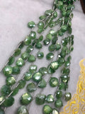 Green Moonstone Coated faceted Heart Shape - Length 8 Inches , Heart shape 10 MM side drill, Moonstone coating, AAA Quality