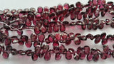 Garnet Faceted Pear Shape Briolette 7x9mm , 7 Inch Strand , natural purple garnet