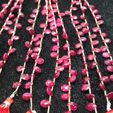 Ruby Faceted Pear Shape 5X7MM, Ruby Briolette 8" Top Quality pear shape side drilled . Dyed Ruby Corrundum faceted beads