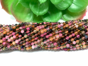 Tourmaline 2.5M Round Faceted, 40 cm Length - Good Quality Tourmaline Beads. micro faceted beads