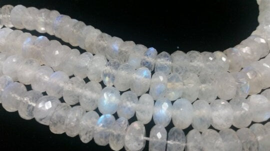 9MM RAINBOW MOONSTONE BLUE Faceted Roundel Beads, Length 16