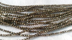 Natural Pyrite Faceted Round 3MM  , Natural Super Fine Cutting small size beads , length in 40Cm