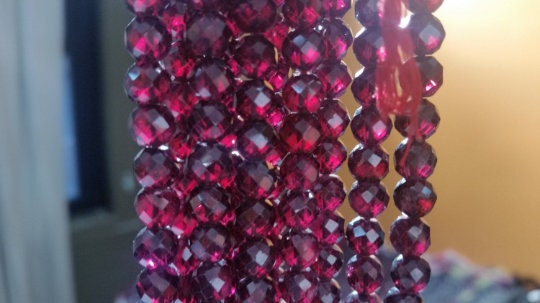 5mm Garnet Round faceted Beads, Length of strand 14 