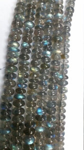 LABRADORITE SMOOTH Roundel Shape , Size 5 - 7MM , Top Quality Roundel , Length 16" . Blue fire Labradorite Beads