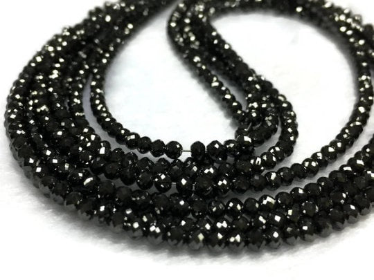 Black Diamond Round Faceted, size 3.5 -4.5 mm AAA Quality, 52 Cts approx Length 72 Inch(ON Request Can Make Necklace & Bracelet)