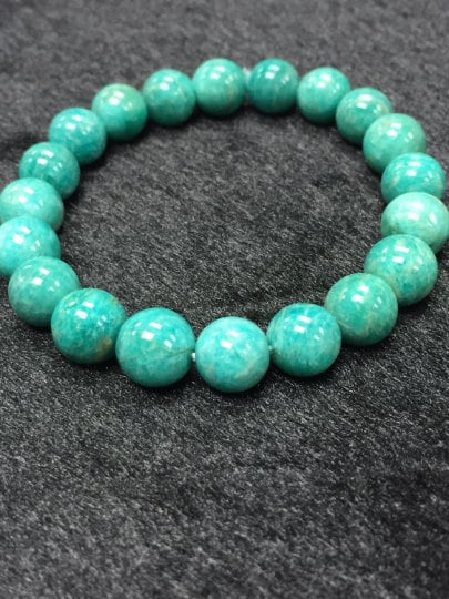 10mm Amazonite Round Beaded Bracelet . Length in 7.5 Inch Stretch Bracelet, Amazonite Bracelet-