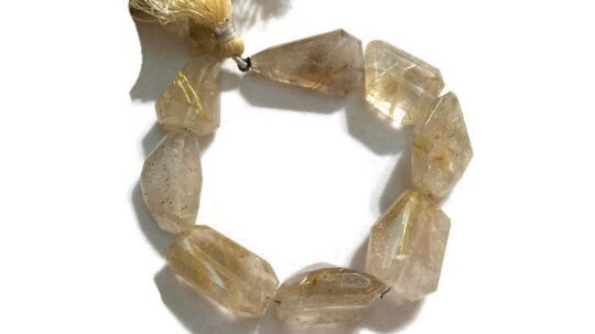 12X18MM  Golden Rhutilated Quartz faceted Tumble Shape - Length 10 Inches , Natural Rutilated . faceted Nugget shape
