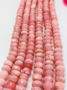 8mm Peruvian Pink Opal faceted Roundel, Top quality beads , Length 14 Inch , Pink Opal , shaded pink Opal