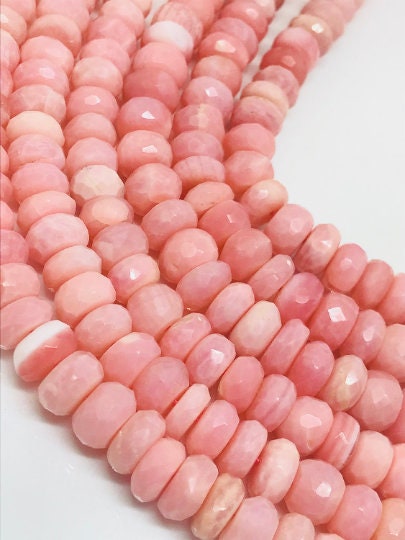 8mm Peruvian Pink Opal faceted Roundel, Top quality beads , Length 10 Inch , Pink Opal , shaded pink Opal