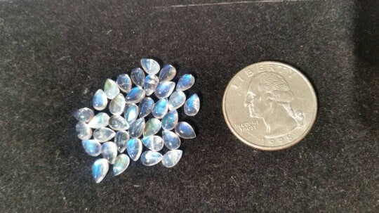 4X6 Pear Rainbow Moonstone Smooth Cabs, Pack of 5 Pc. Good Quality Cabochons . Blue Moonstone cabs, Top Quality