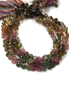 Multi tourmaline Faceted Heart Briolettes, Super Fine Quality, 9 Inch Strand, Tourmaline Briolettes 4mm