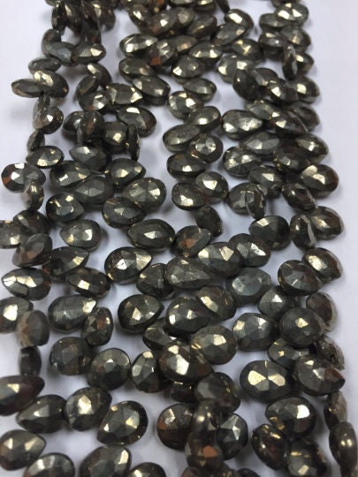 Pyrite Faceted Pear 6X8MM Briolettes, Natural Pyrite Beads