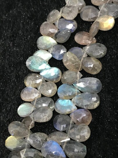 Labradorite Faceted Pear Drop Briolettes, Pear shape 9X13mm, Natural Blue Flash Labradorite , Top Quality Almond shape