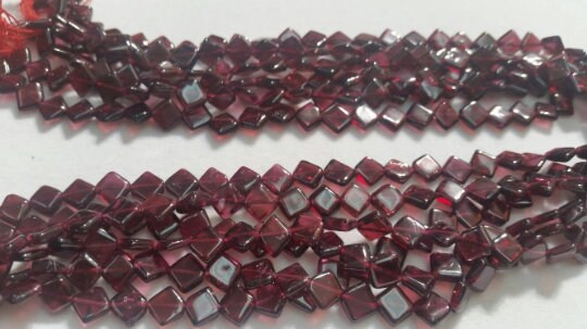 5 Strands, Garnet Square Shape ( Diagonally Drilled Beads) 16 Inch Strand, Top Quality