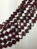 5 Strands, Garnet Square Shape ( Diagonally Drilled Beads) 16 Inch Strand, Top Quality