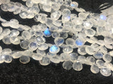 7MM Rainbow Moonstone Faceted Heart Shape briolette , Good quality and transparent stones . Length 8 Inch