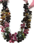 Multi tourmaline Faceted Pear Briolettes, Super Fine Quality, 8 Inch Strand, Tourmaline Briolettes 6X8mm