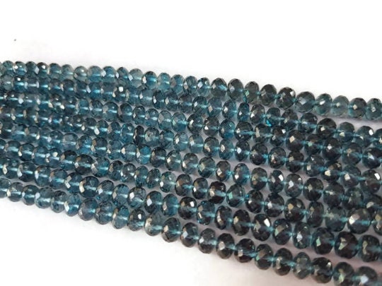 Blue Topaz Faceted Roundel 5-7MM , Top Quality, London Blue topaz Briolette , 118 carat weight per strand,length 7 Inch