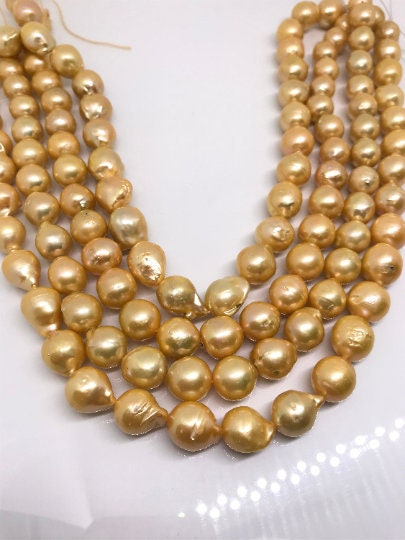 Freshwater Pearl Round beads ,10-12mm ,cultured freshwater pearl - Golden Color AA Quality 40cm Length code #02