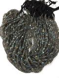 Labradorite Faceted Tyre / wheel Shape , AAA Quality faceted beads, length 13.5 Inch . 4MM Blue Flash Labradorite