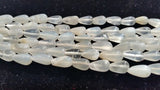 2 Strand Pack , White Moonstone Drop shape , Straight Drill Beads in 6x8MM .length 14 Inch