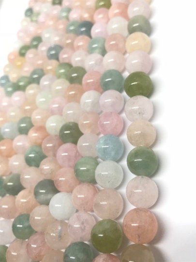 1/2 strand ,Half Strand 10MM AAA Beryl Smooth Round Beads ,Length 20 cm-Aquamarine and morganite round beads.