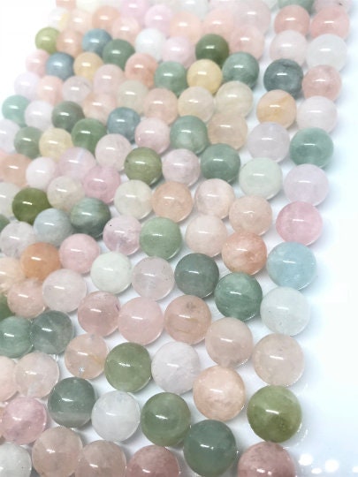 10MM AAA Beryl Smooth Round Beads ,Length 40 cm-Aquamarine and Morganite round beads.