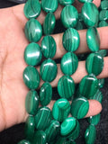 12X16mm Malachite Oval Beads , Length of strand 40 cm - Top Quality , Natural Malachite Beads- Dark Green Color